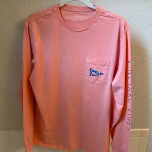 Vineyard Vines Men's Pink Long Sleeve Pocket Tee